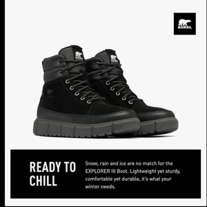 Sorel Men's Black Explorer III Waterproof Winter Boots